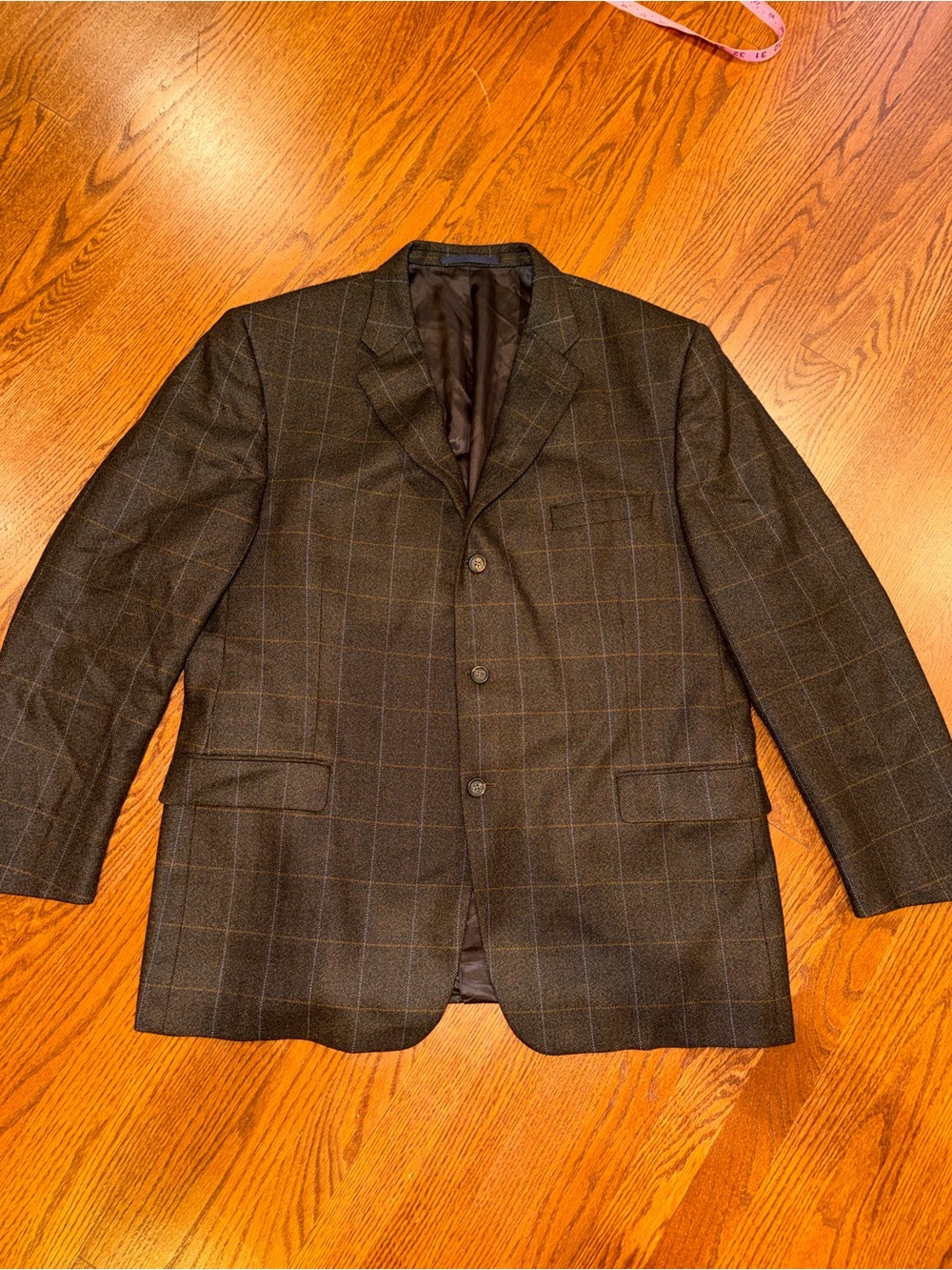 Burberry Men's Dark Gray Windowpane Three-Button Wool Blazer Size 48